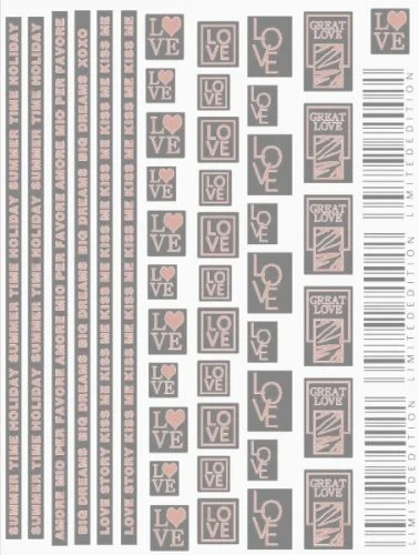 Nagelsticker - Aufkleber selbstklebend - Nail Sticker - rosegold schwarz Wörter Zeichen Streifen